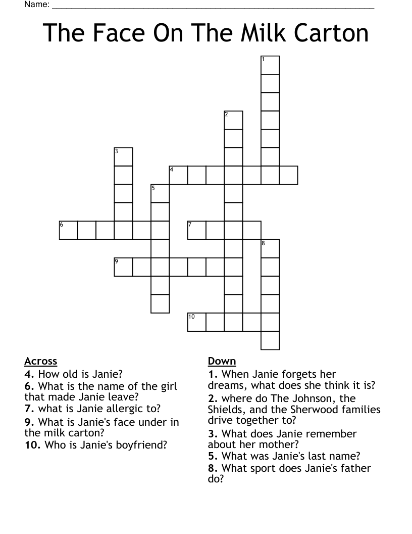 The Face On The Milk Carton Crossword