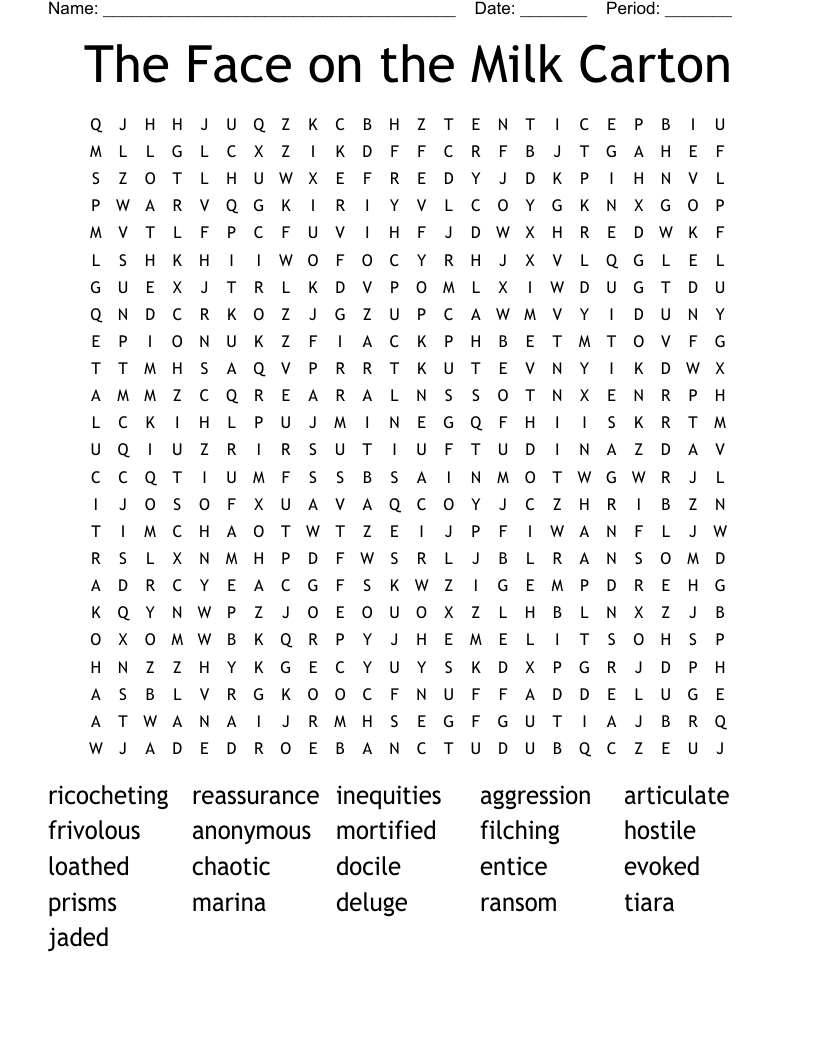 The Face on the Milk Carton Word Search
