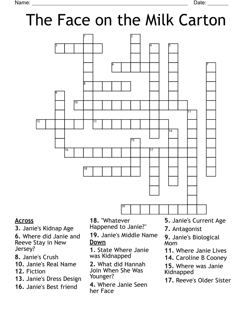 The Face on the Milk Carton Crossword