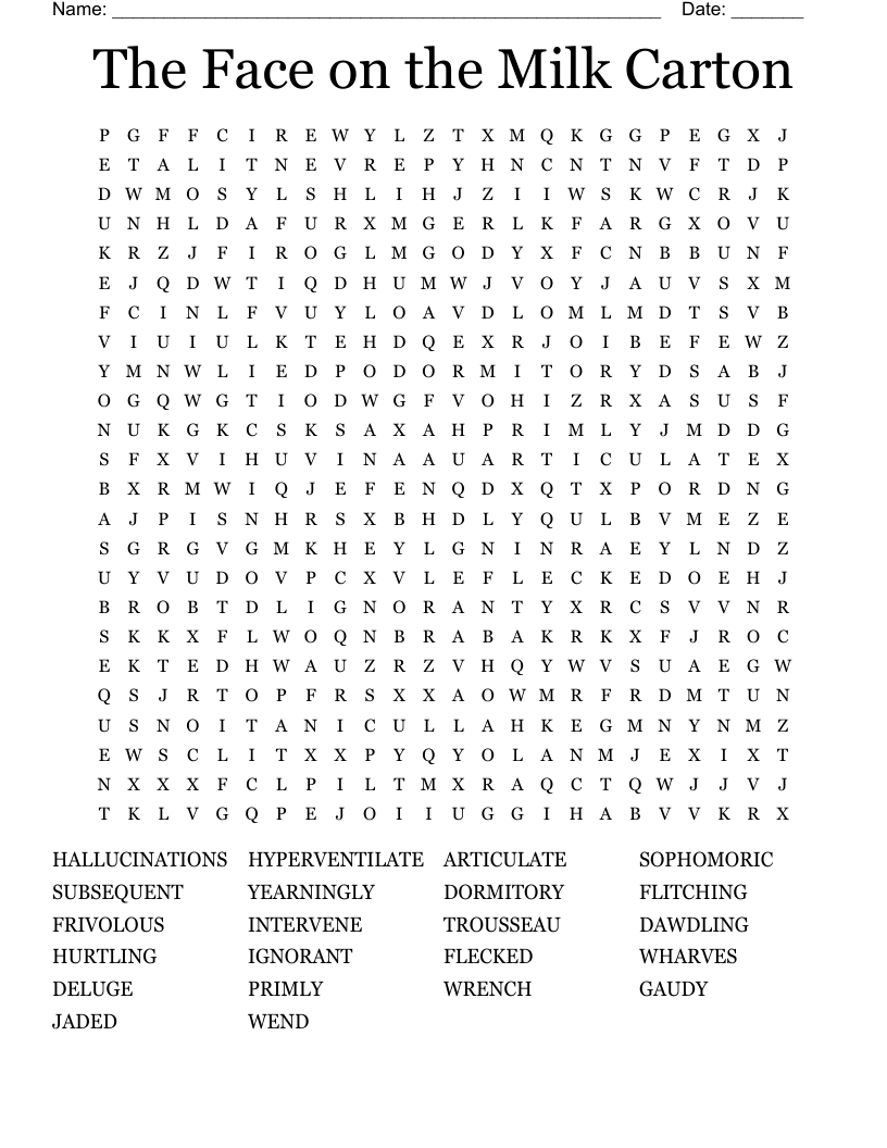 The Face on the Milk Carton Word Search
