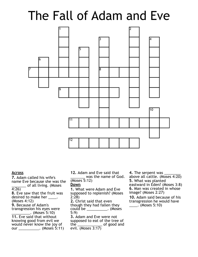 The Fall of Adam and Eve Crossword