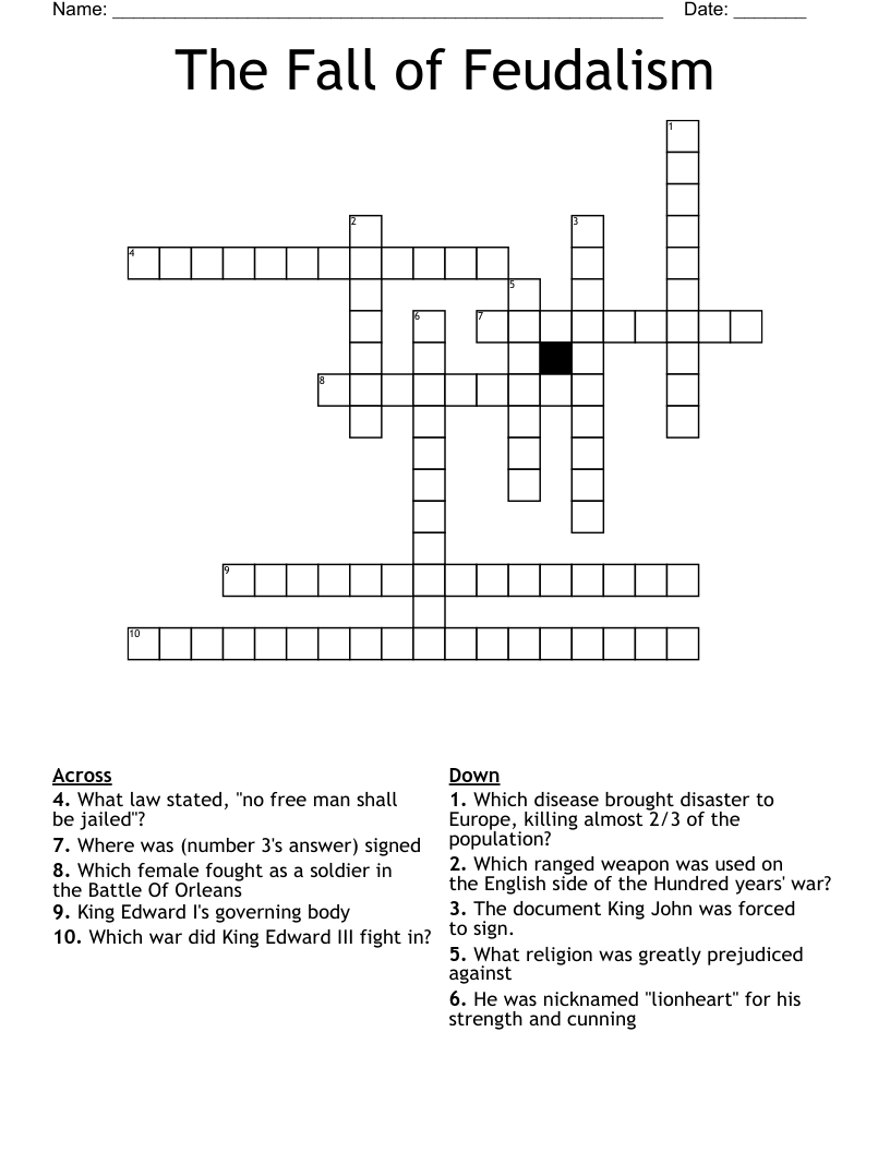 The Fall of Feudalism Crossword
