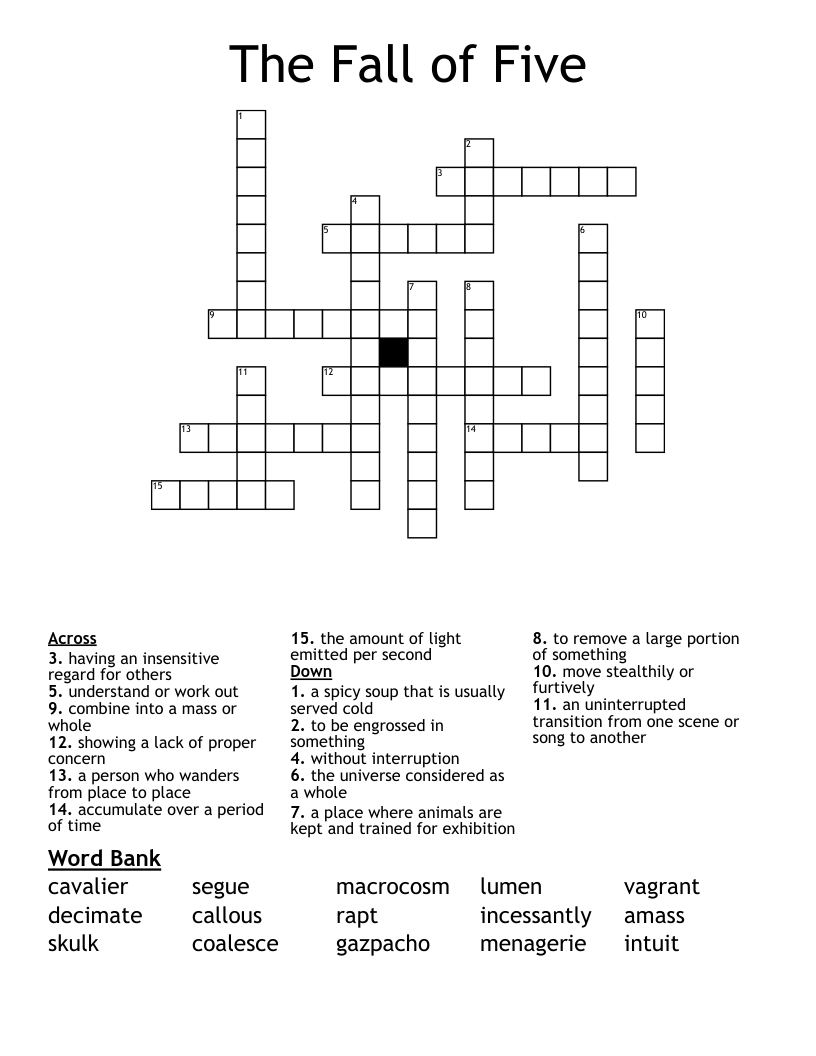 The Fall of Five Crossword