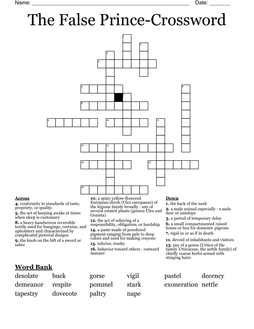 The False Prince-Crossword