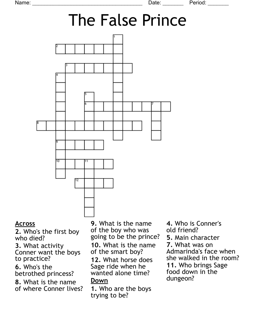 The False Prince Crossword