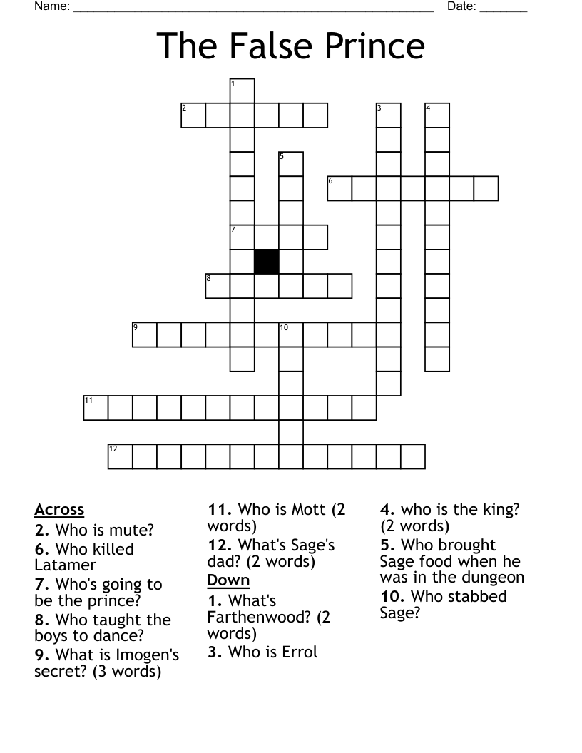 The False Prince Crossword