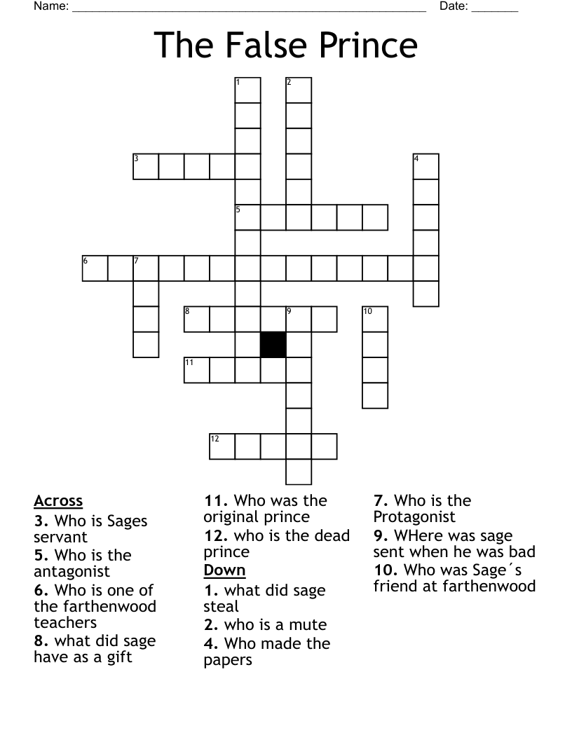 The False Prince Crossword