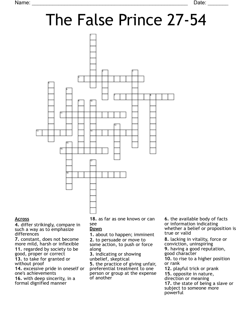 The False Prince 27-54 Crossword