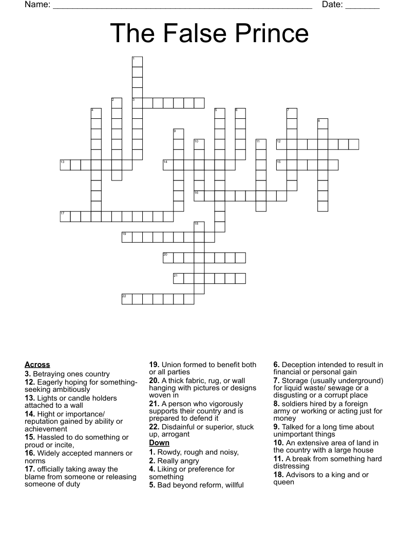The False Prince Crossword