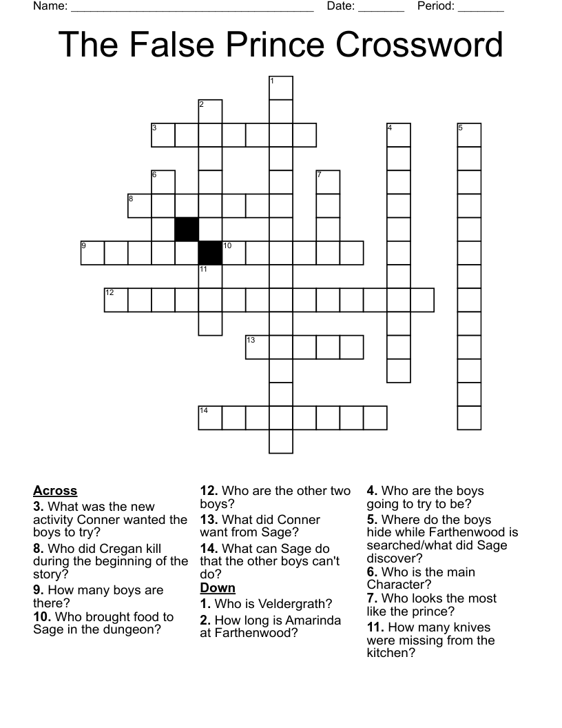 The False Prince Crossword