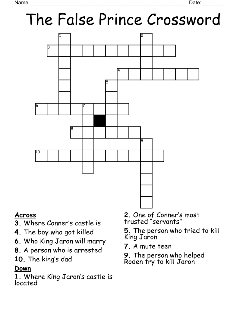 The False Prince Crossword