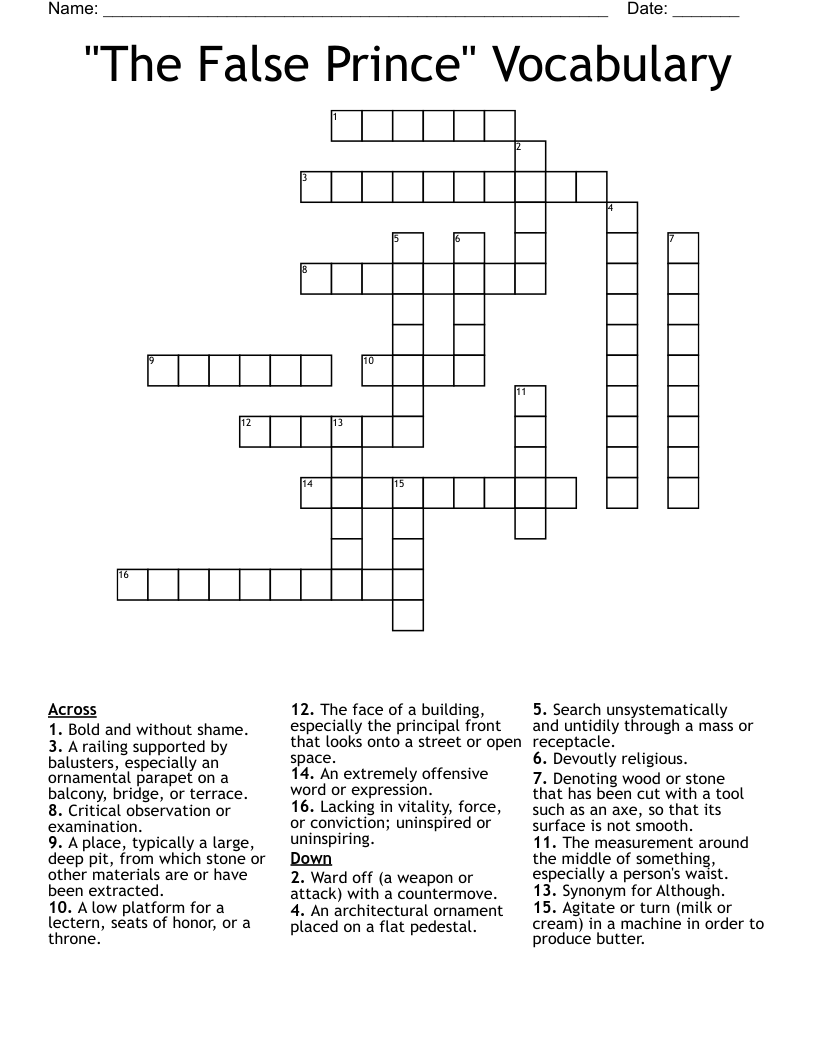 "The False Prince" Vocabulary Crossword