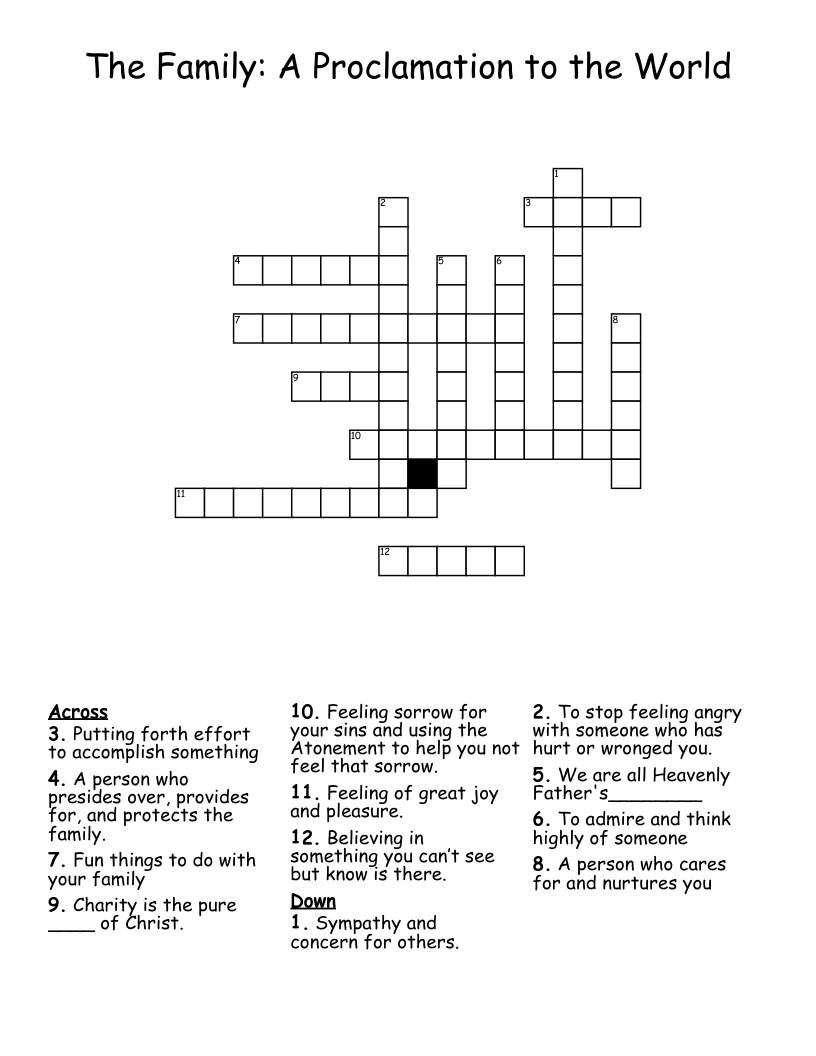 The Family: A Proclamation to the World Crossword