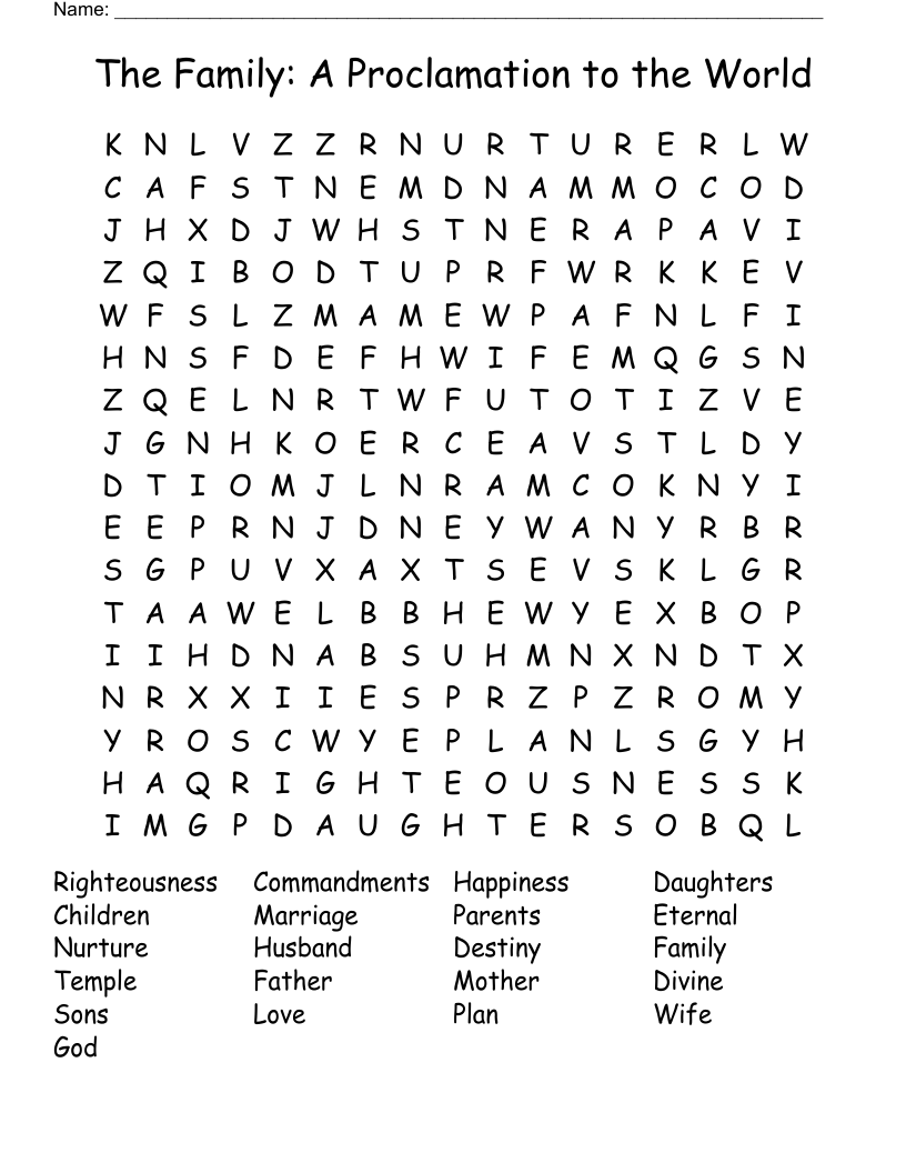 The Family: A Proclamation to the World Word Search