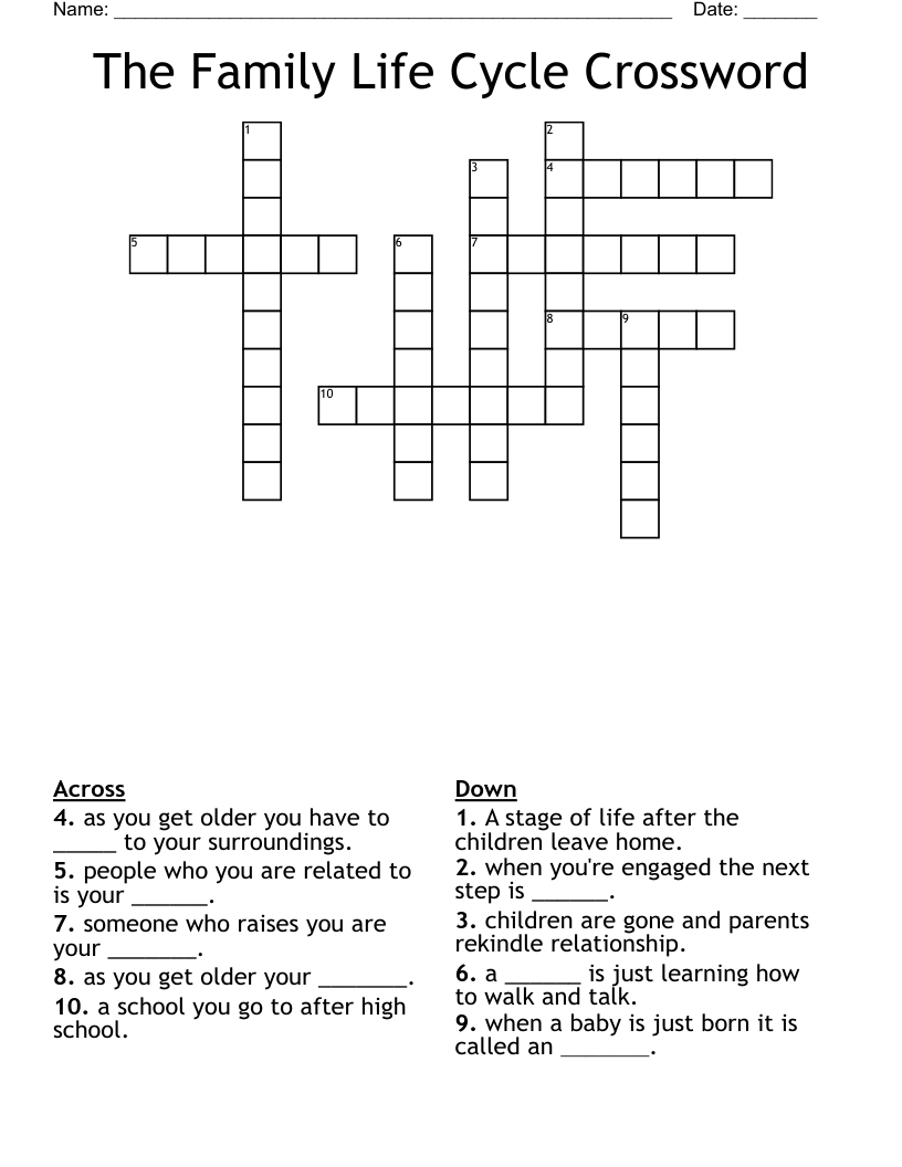 The Family Life Cycle Crossword