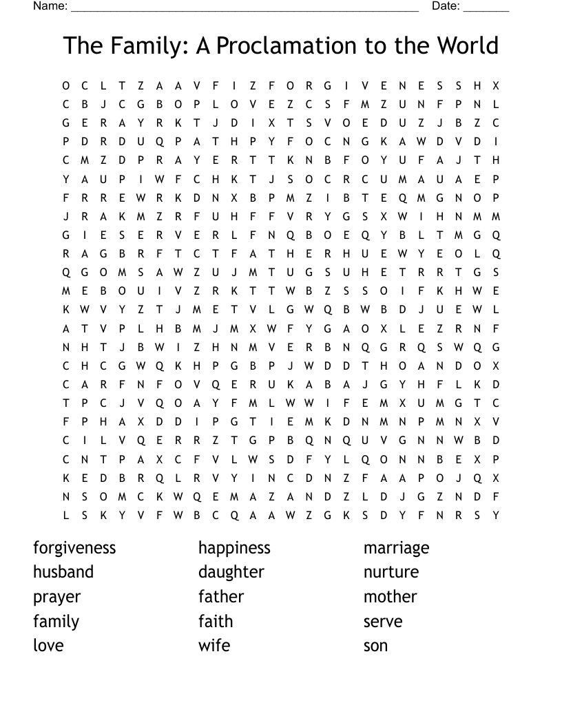 The Family:  A Proclamation to the World Word Search