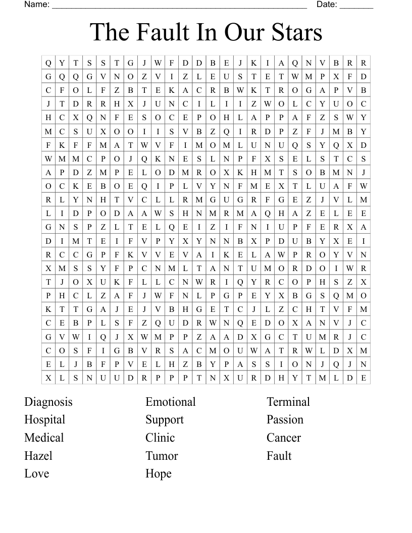 The Fault In Our Stars Word Search