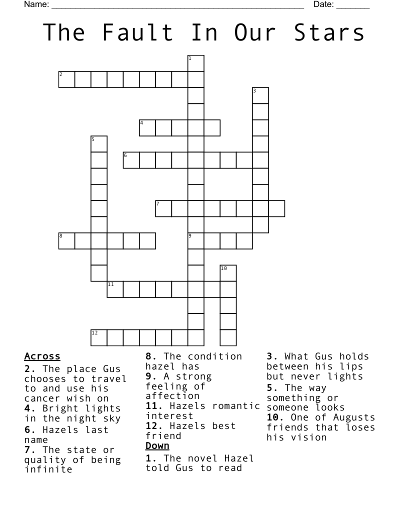 The Fault In Our Stars Crossword