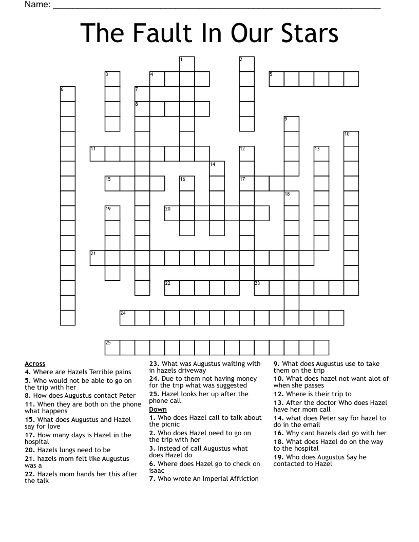 The Fault In Our Stars Crossword