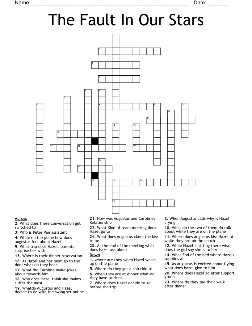 The Fault In Our Stars Crossword
