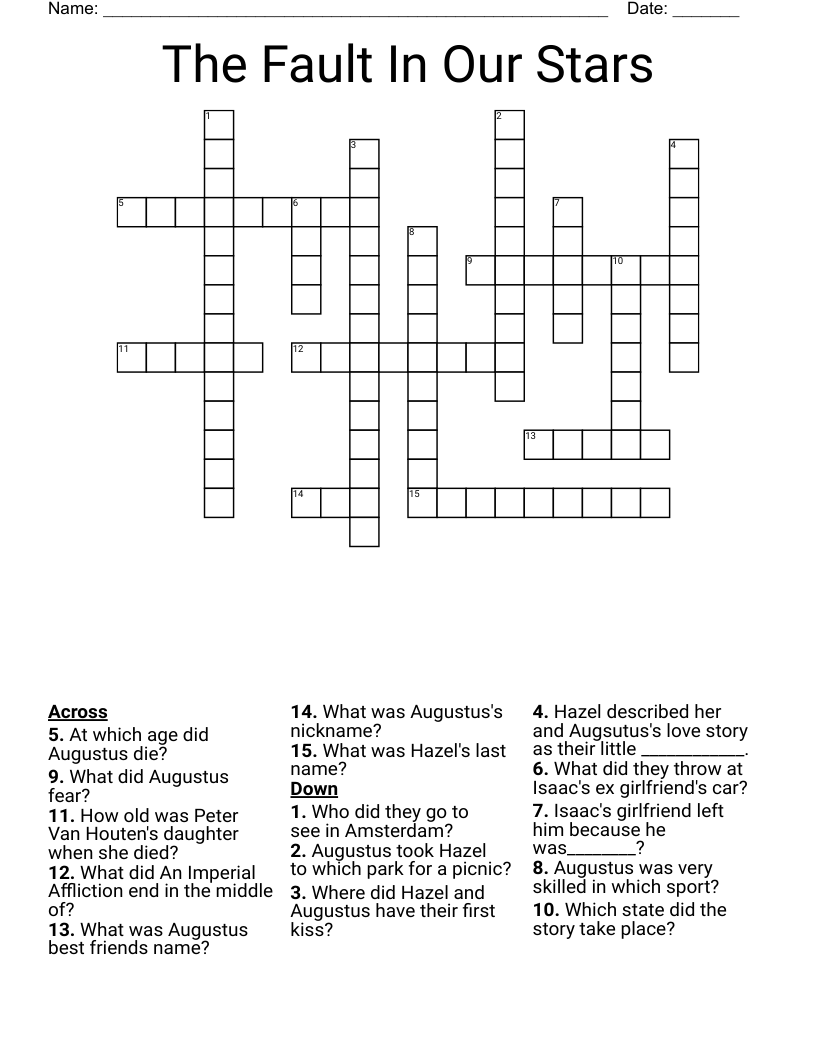 The Fault In Our Stars Crossword