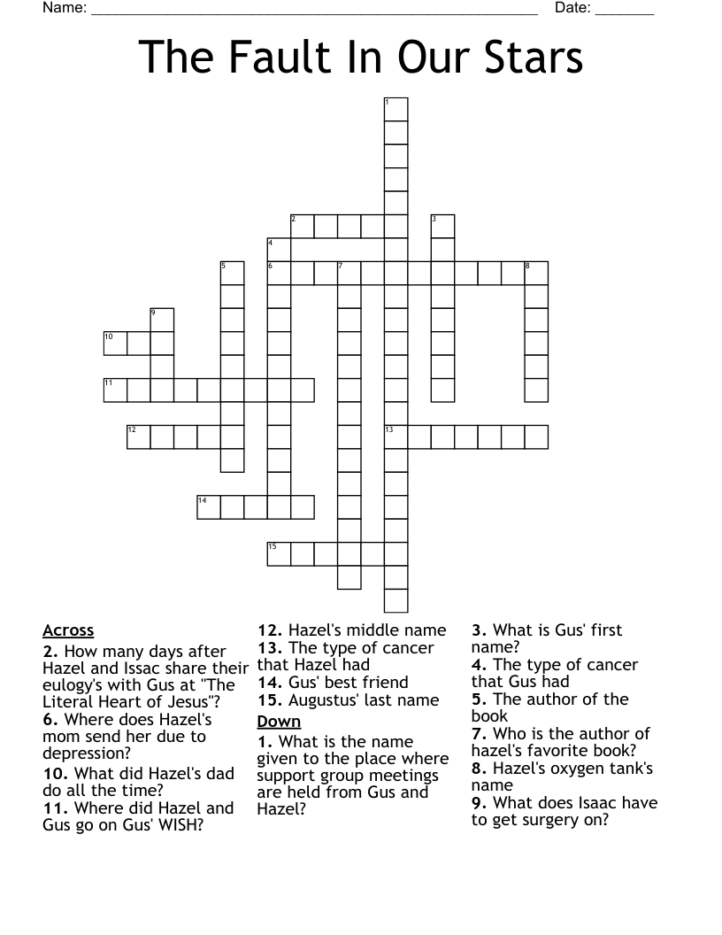 The Fault In Our Stars Crossword