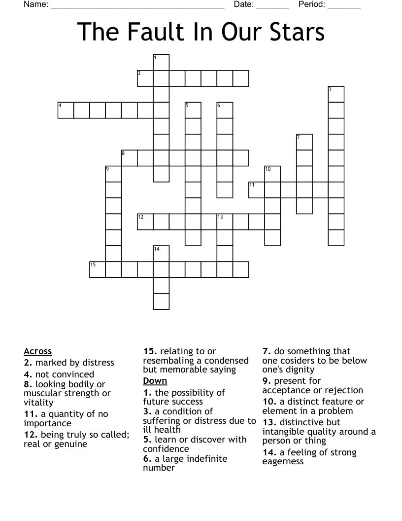 The Fault In Our Stars Crossword