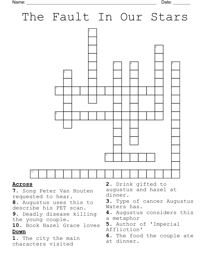 The Fault In Our Stars Crossword