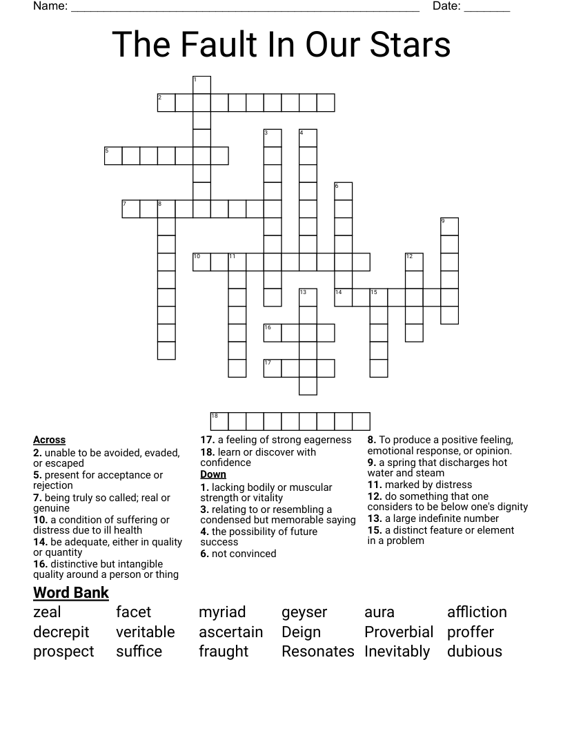 The Fault In Our Stars Crossword