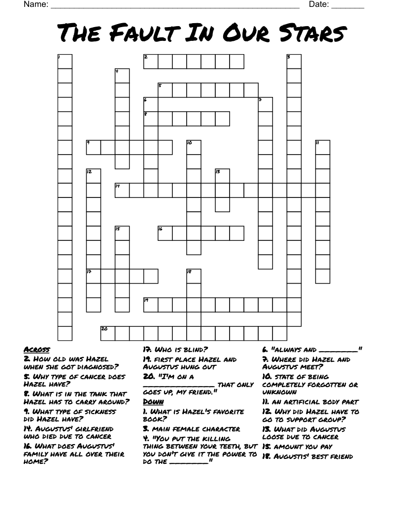 The Fault In Our Stars Crossword