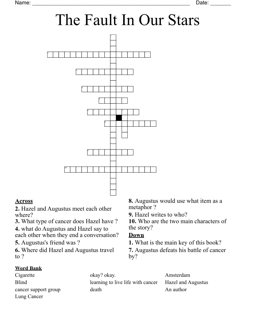 The Fault In Our Stars Crossword