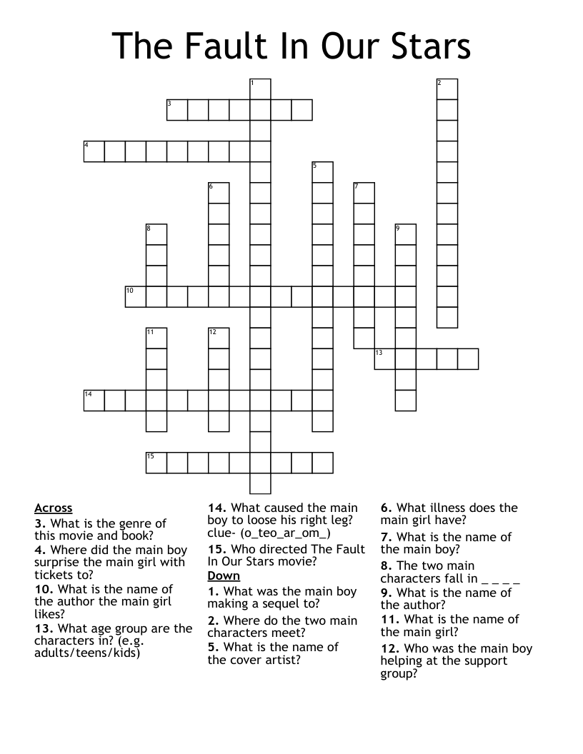 The Fault In Our Stars Crossword