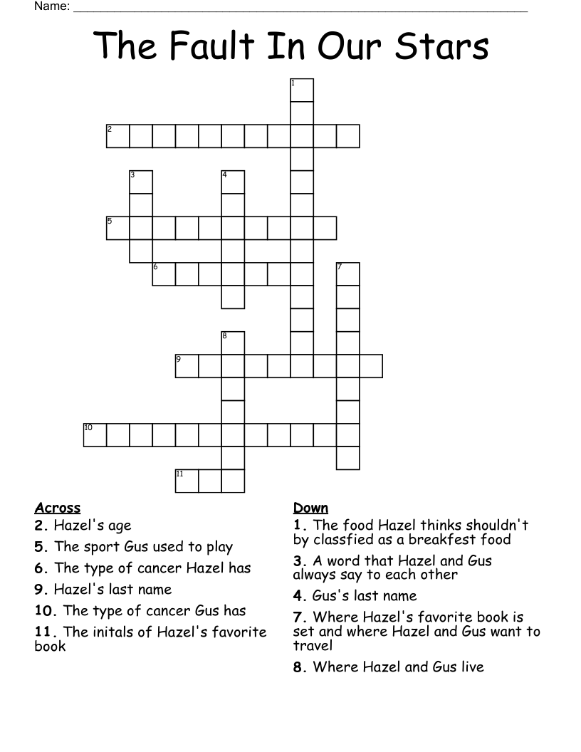 The Fault In Our Stars Crossword