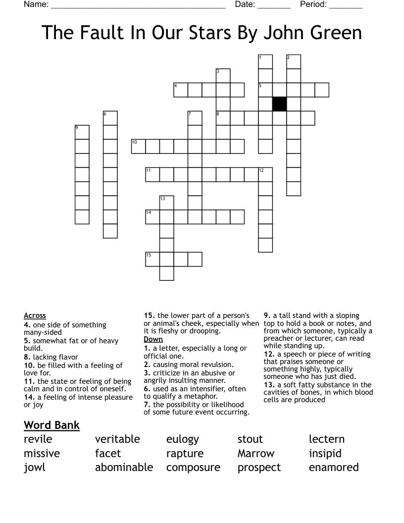 The Fault In Our Stars By John Green Crossword