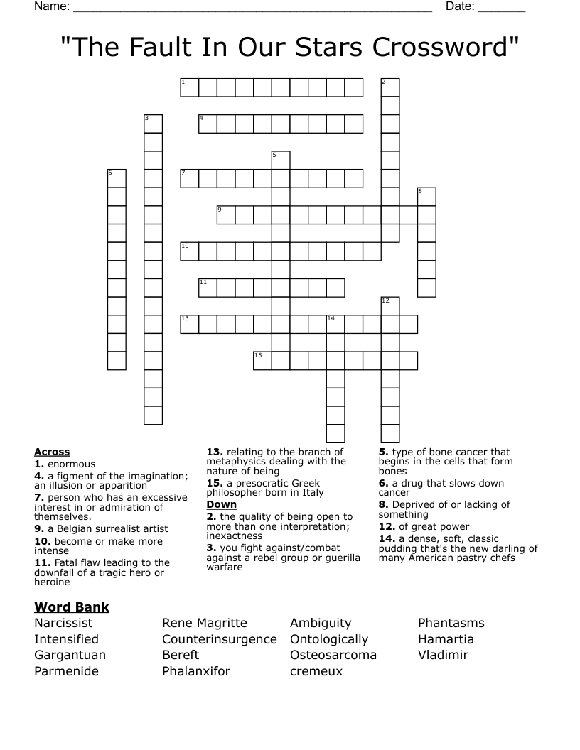 "The Fault In Our Stars Crossword"