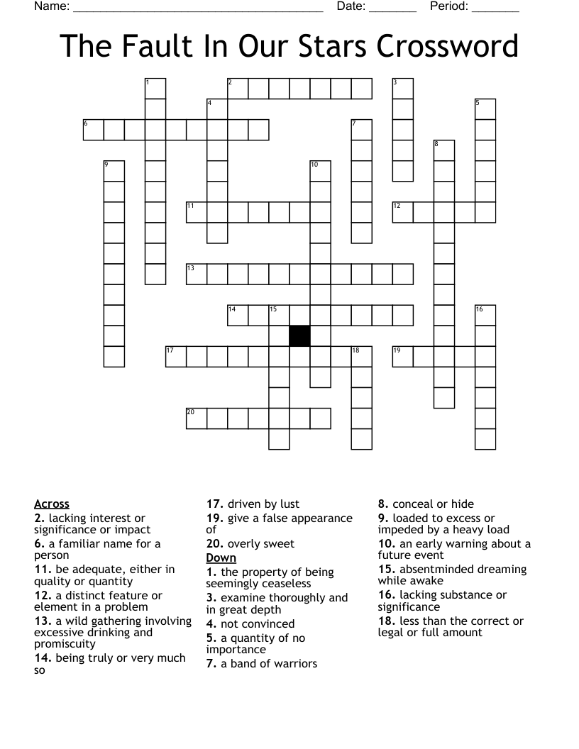 The Fault In Our Stars Crossword