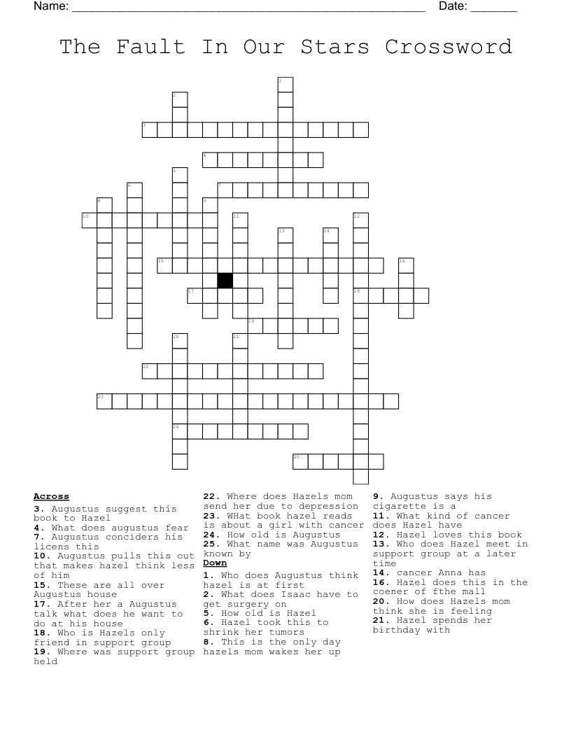 The Fault In Our Stars Crossword