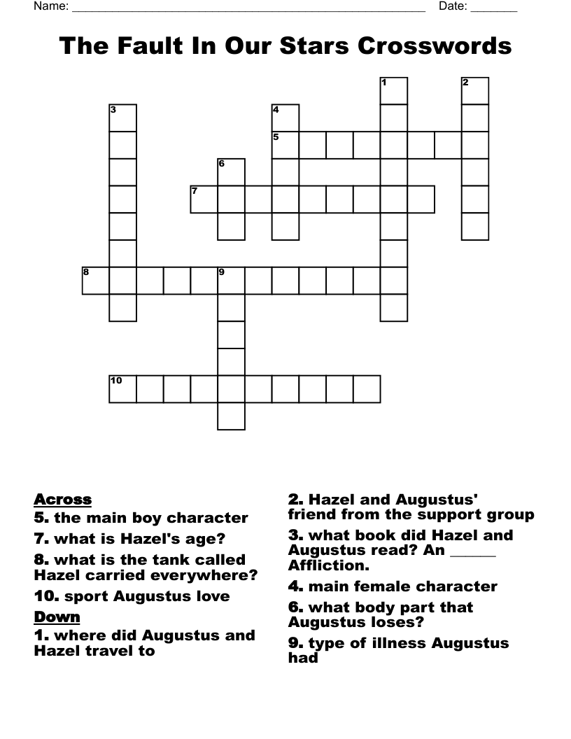 The Fault In Our Stars Crosswords