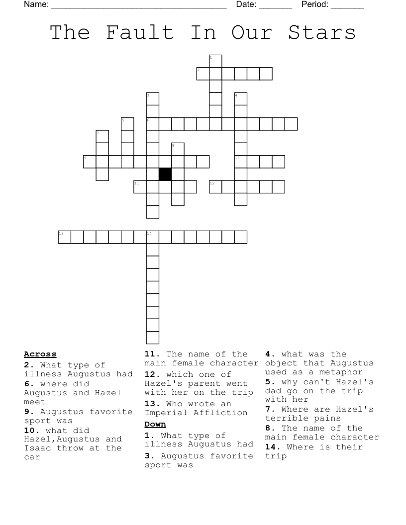 The Fault In Our Stars  Crossword