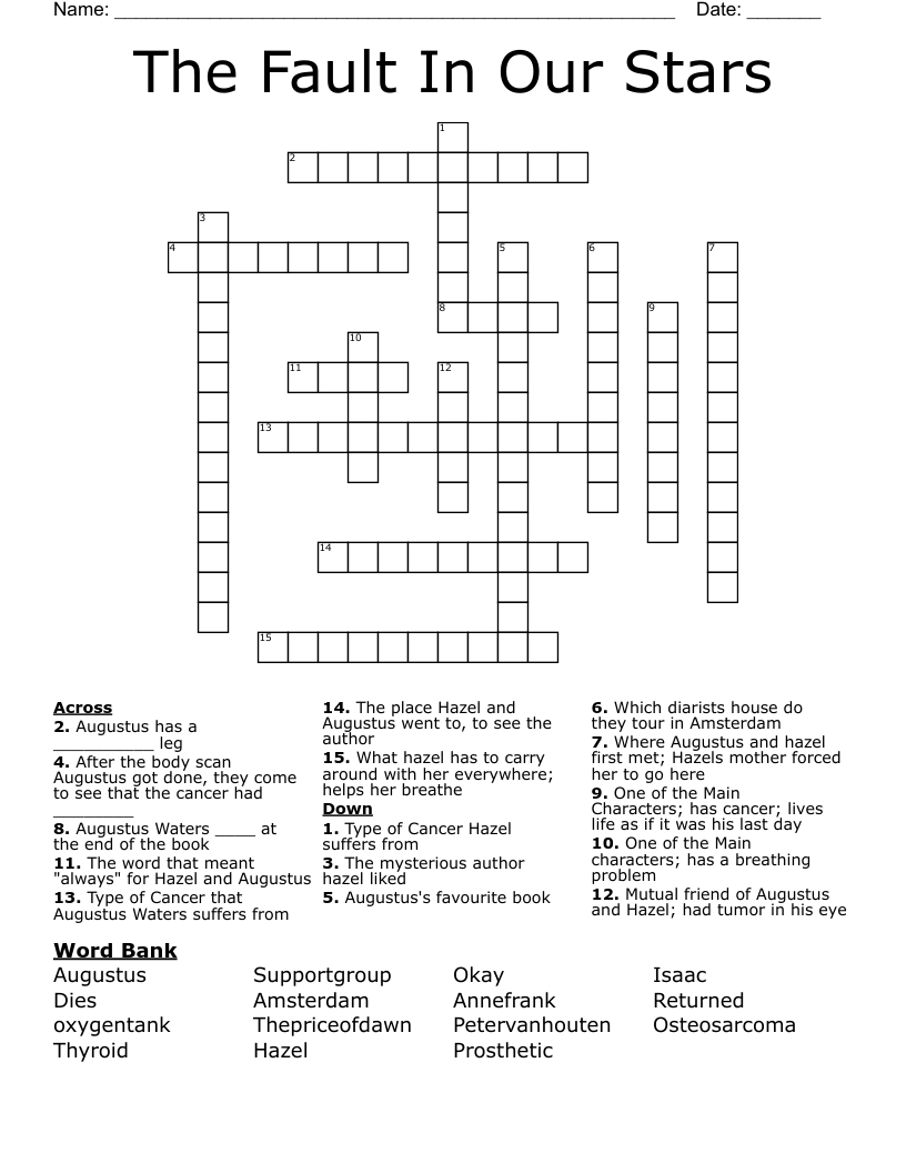 The Fault In Our Stars  Crossword