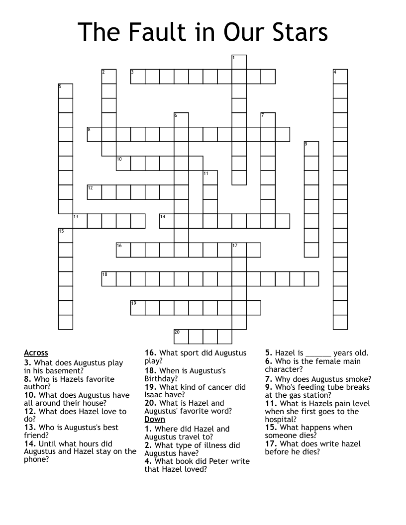 The Fault in Our Stars Crossword