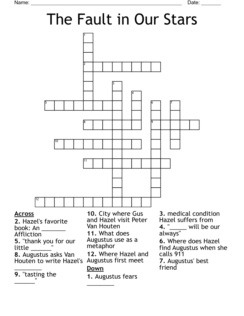 The Fault in Our Stars Crossword