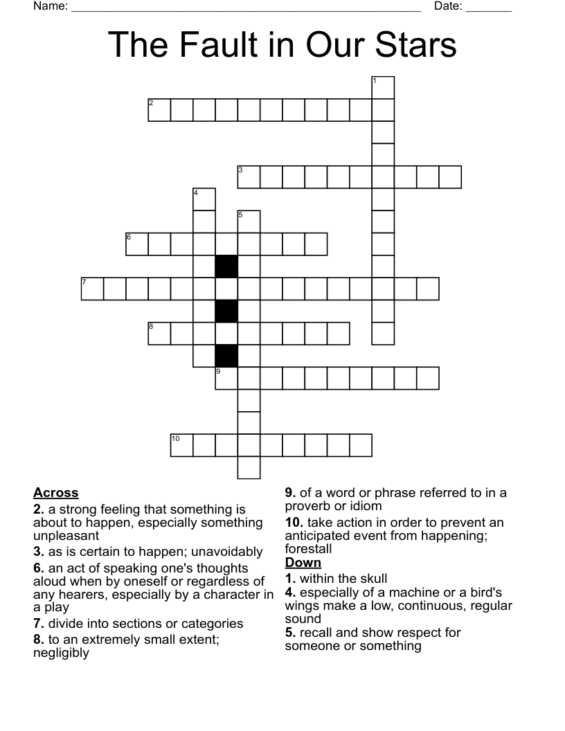 The Fault in Our Stars Crossword