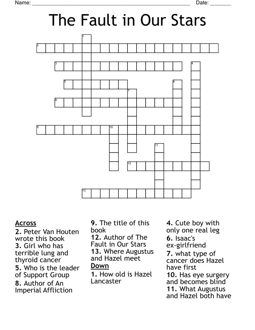 The Fault in Our Stars Crossword