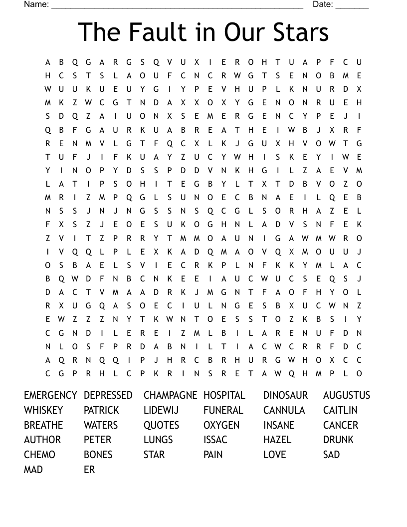The Fault in Our Stars Word Search