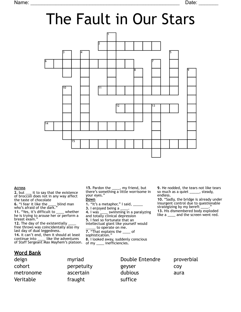 The Fault in Our Stars Crossword