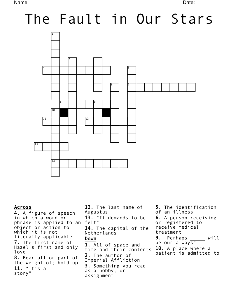 The Fault in Our Stars Crossword