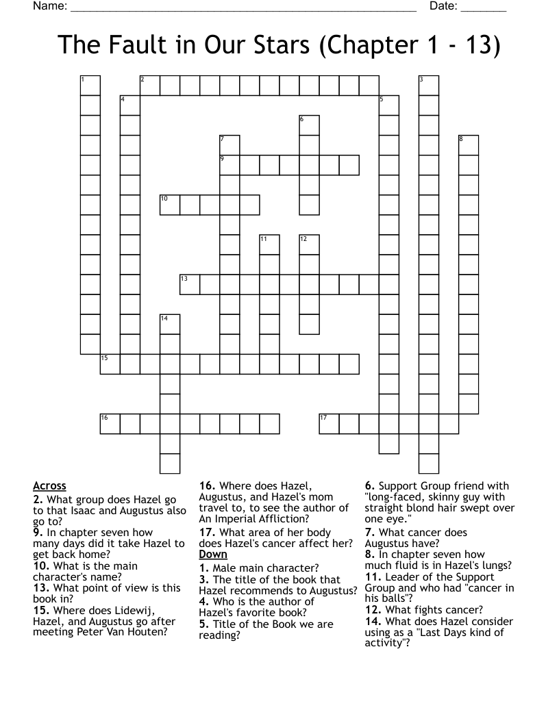 The Fault in Our Stars (Chapter 1 - 13) Crossword