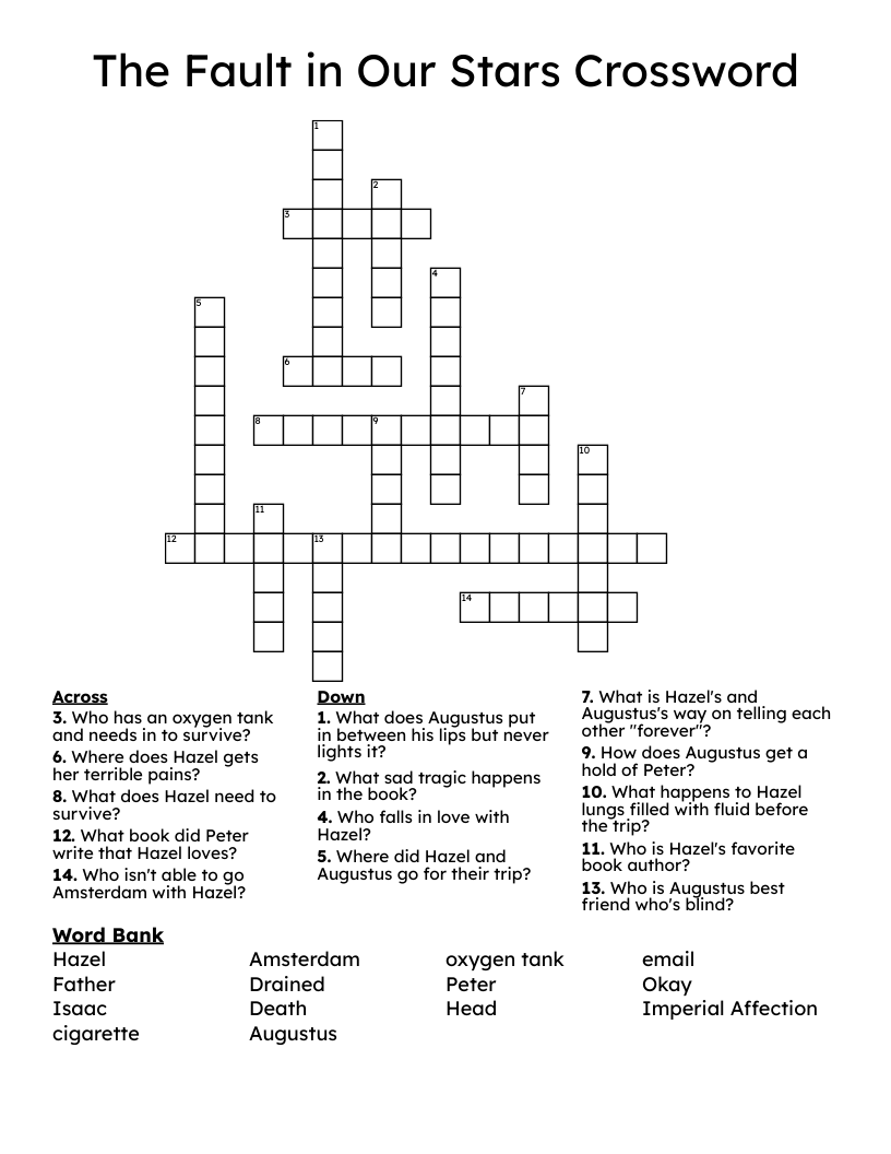 The Fault in Our Stars Crossword
