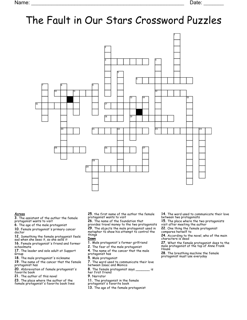 The Fault in Our Stars Crossword Puzzles